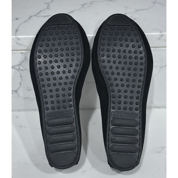 Minnetonka Moccasins Womens 10 Black Suede Leather Studded Flats Slip On Bow - Picture 10 of 10